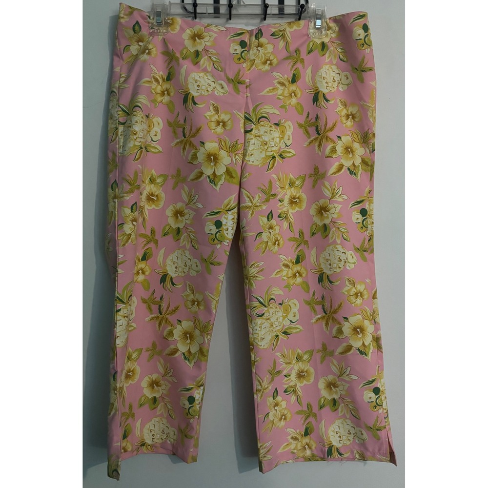 90s Vintage Rampage Swim Junior Sz 11/12 Pink Floral Pineapple Wide Leg Capri